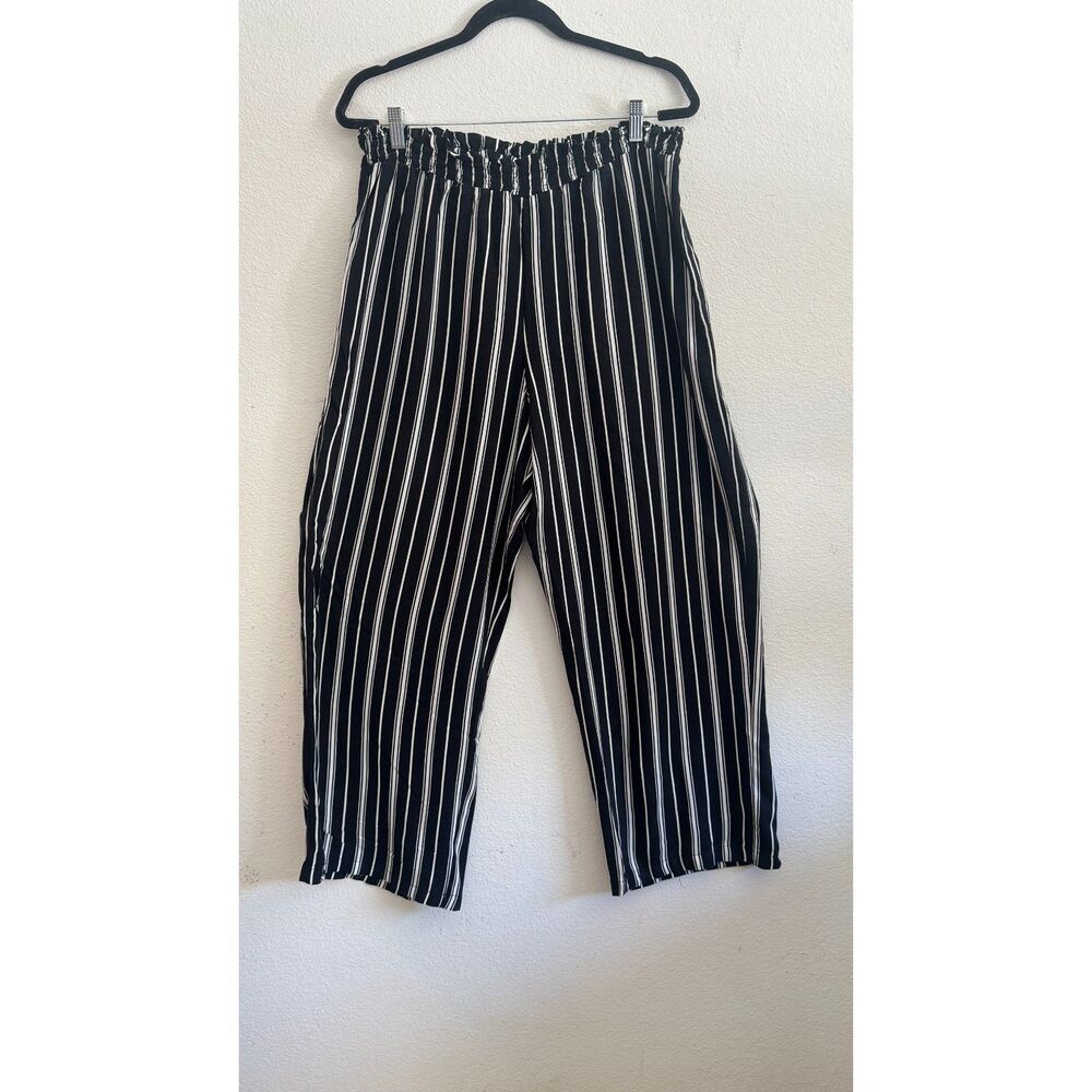 Society + Stitch Striped Wide Leg Crop Pants XXL Black White